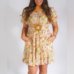 Boutique Floral Off the Shoulder Dress Cream Medium